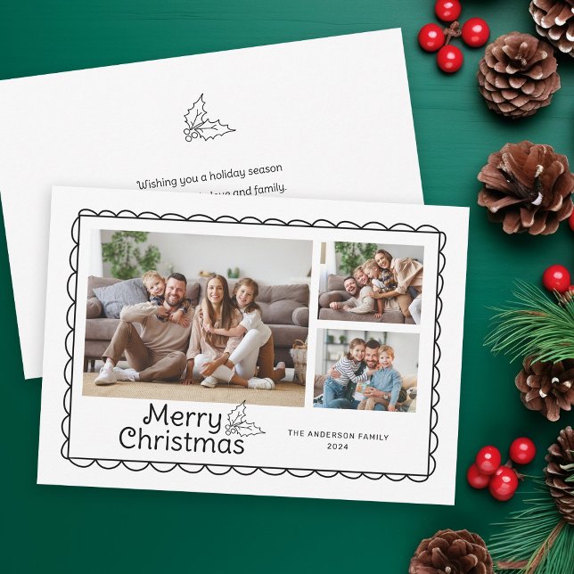 Hand Drawn Scalloped Doodle Frame Photo Christmas Holiday Card (Creator Uploaded)