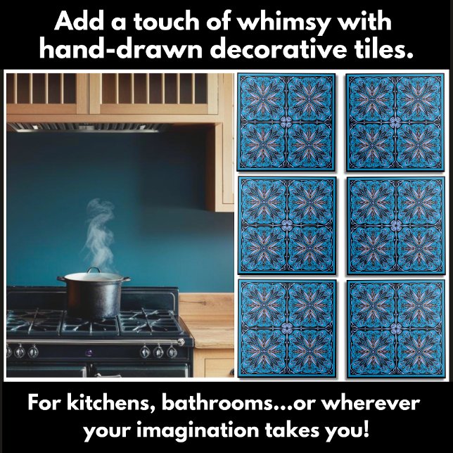 Hand Drawn Scandi Floral Pattern Ceramic Tile (Unique hand-drawn decorative tiles to kitchens, bathrooms add a touch of whimsy to your home.)