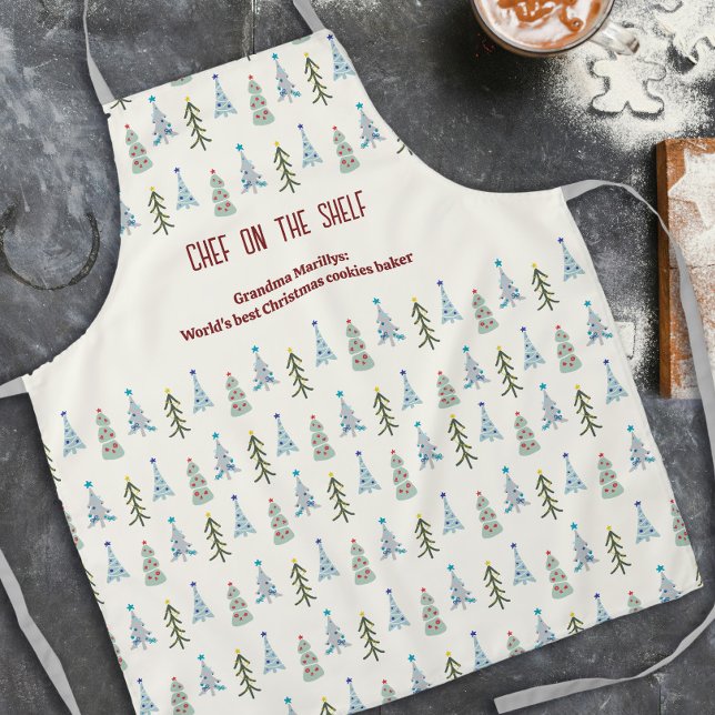 Hand-drawn Scandinavian Christmas trees  Apron (Elegant Scandinavian Christmas apron with Christmas trees and your text.)