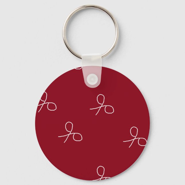 Hand drawn scissors on maroon red key ring (Front)