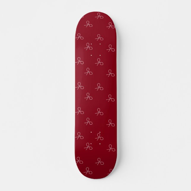 Hand drawn scissors on maroon red skateboard (Front)