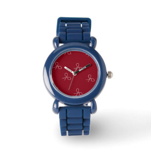 Hand drawn scissors on maroon red watch