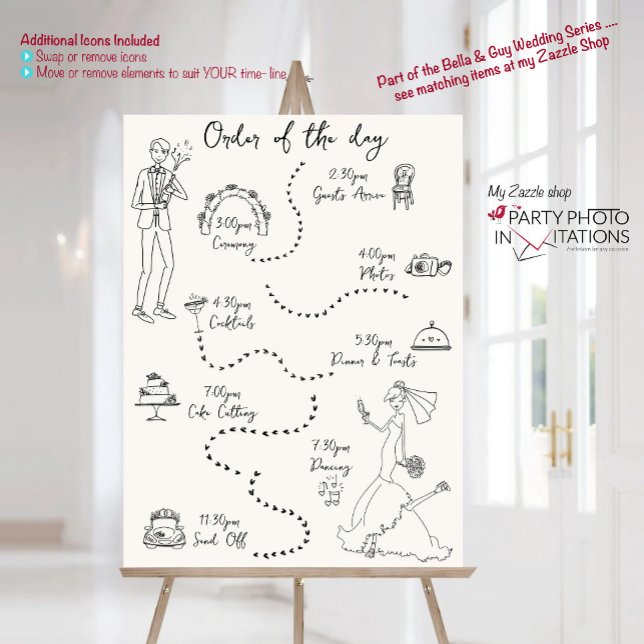 Hand drawn Scribbl retro Wedding timeline Poster (Bella and Guy Hand drawn scribble Wedding Time line)