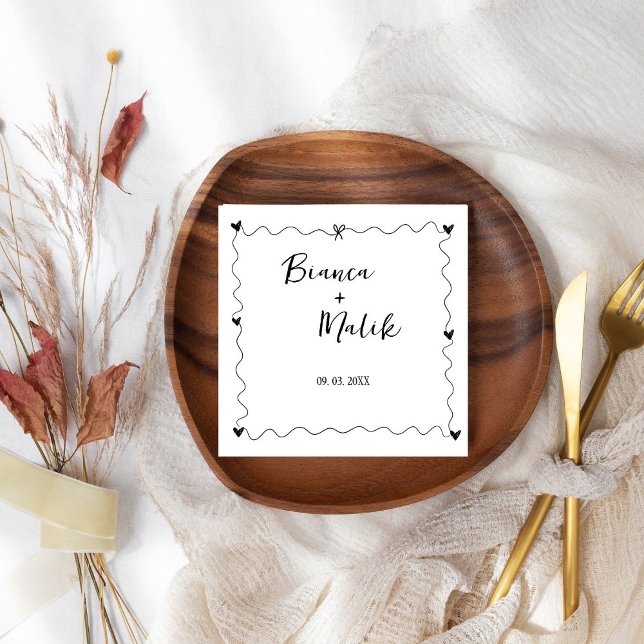 Hand drawn Scribble Black illustration Wedding Napkin (Creator Uploaded)