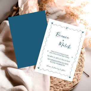 Hand drawn Scribble  blue illustration Wedding Invitation