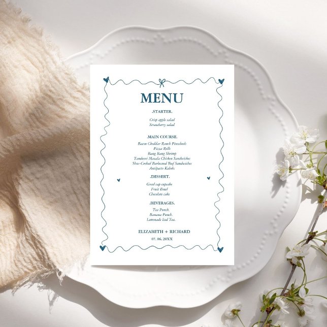Hand drawn Scribble Blue illustration Wedding  Menu (Creator Uploaded)