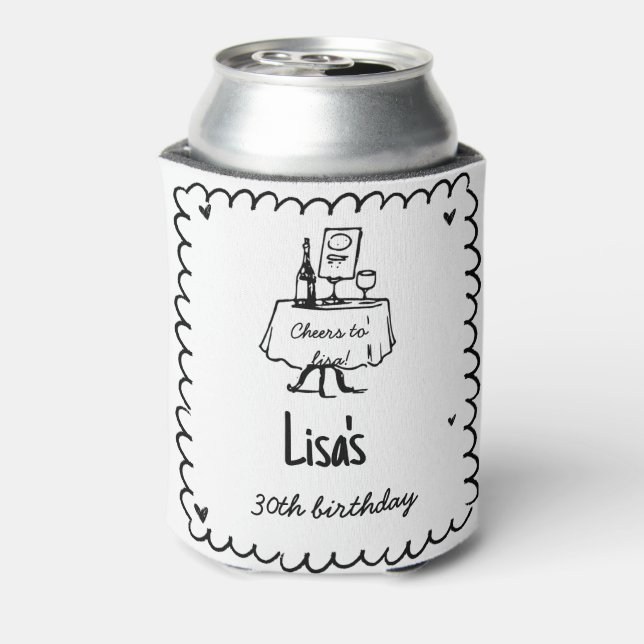 Hand Drawn Scribble Cocktail 30th, 40th Birthday Can Cooler (Can Back)