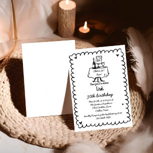 Hand Drawn Scribble Cocktail 30th, 40th Birthday  Invitation