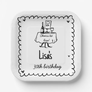 Hand Drawn Scribble Cocktail 30th, 40th Birthday Paper Plate