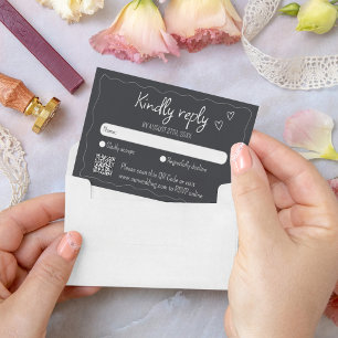 Hand Drawn Scribble Doodle Chalkboard Wedding RSVP Card