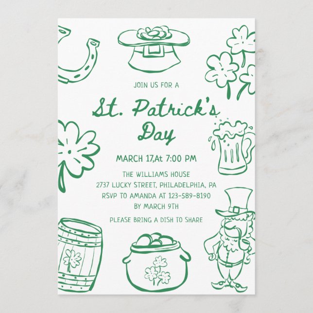 Hand Drawn Scribble Doodles St Patrick's Day Invit Invitation (Front)
