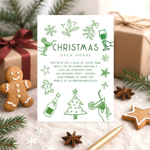 Hand Drawn Scribble Green Glitter Christmas Party Invitation