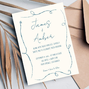Hand drawn Scribble Line Colourful Blue Wedding  Invitation