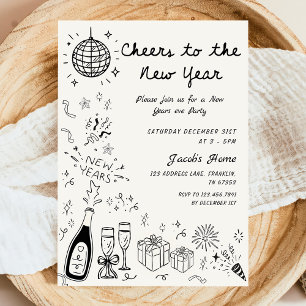  Hand Drawn scribble New Year’s Eve Party Invitation