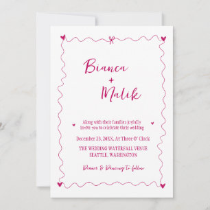 Hand drawn Scribble Pink illustration Wedding Invitation