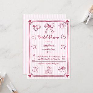 Hand drawn scribble pink stripes bridal shower Invitation