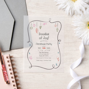 Hand-Drawn Scribble Playful Doodle Christmas Party Vellum Invitations