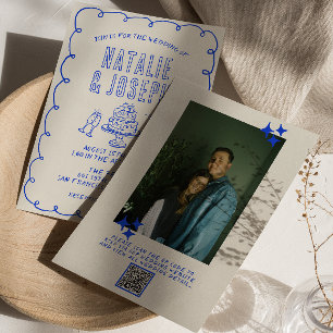 Hand Drawn Scribble Quirky QR Code Photo Wedding Invitation