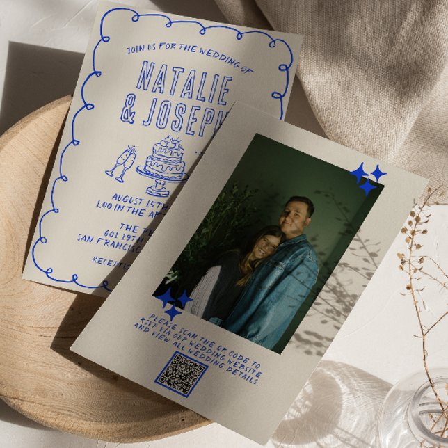 Hand Drawn Scribble Quirky QR Code Photo Wedding Invitation (Creator Uploaded)