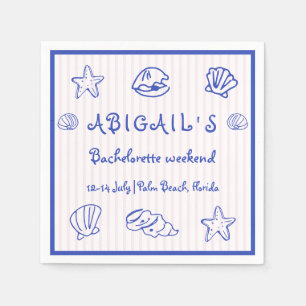 Hand drawn scribble sea shells pink bachelorette napkin