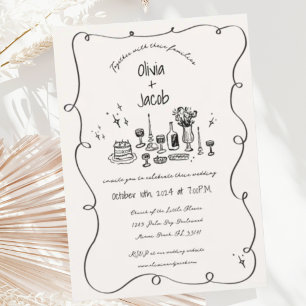 Hand Drawn Scribble Squiggle Fun Bow Wedding Invitation