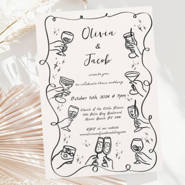 Hand Drawn Scribble Squiggle Fun Drinks Wedding Invitation (Creator Uploaded)