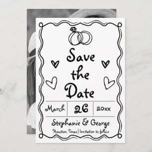  Hand drawn scribble squiggle whimsical wedding Save The Date