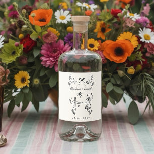 Hand Drawn Scribble Wedding Liquor Bottle Label