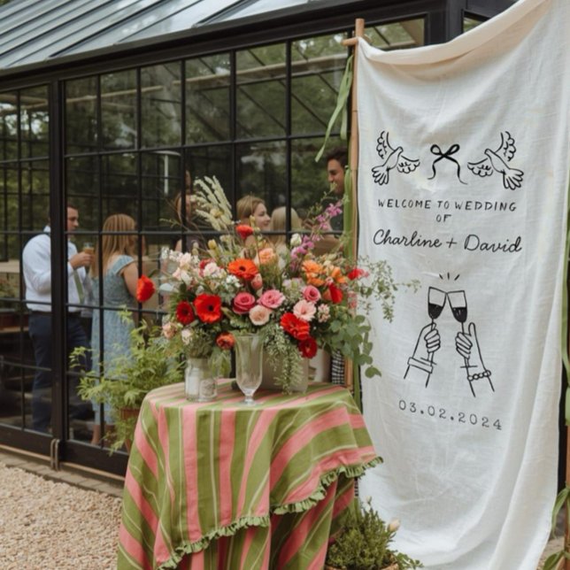 Hand Drawn Scribble Wedding Welcome Tapestry (Creator Uploaded)