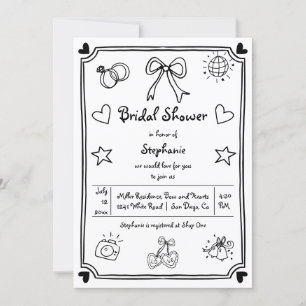  Hand drawn scribble whimsical bridal shower Invitation