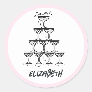 Hand Drawn Scribbled Doodle Champagne Tower Classic Round Sticker