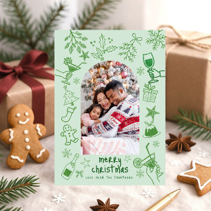 Hand Drawn Scribbly Glitter Green Merry Christmas Invitation