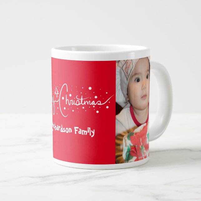 Hand Drawn Script Merry Christmas Snow Large Coffee Mug (Front Right)