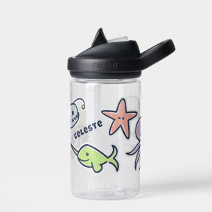 Hand-Drawn Sea Creatures Stickers Kids Small Water Bottle