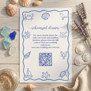 Hand Drawn Sea Life QR Code Rehearsal Dinner Enclosure Card