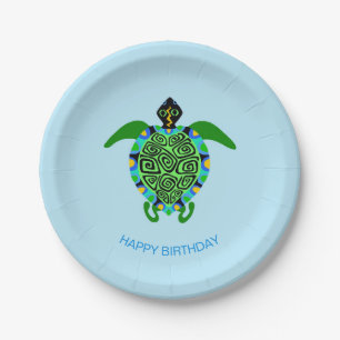 Hand drawn  Sea TURTLE - Happy Birthday - Wildlife Paper Plate