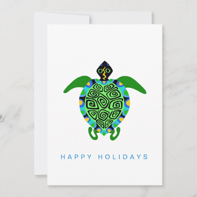 Hand drawn - Sea TURTLE - Marine wildlife  - Ocean Holiday Card (Front)