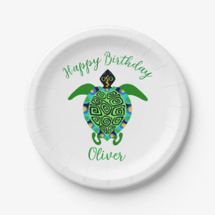 Hand drawn Sea TURTLE  - Wild animals - Party Paper Plate