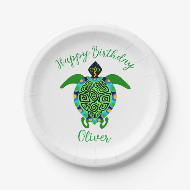 Hand drawn Sea TURTLE  - Wild animals - Party Paper Plate (Front)