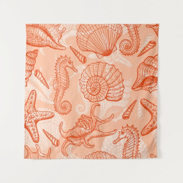 Hand Drawn Sea: Vintage Pattern Tapestry (Front)