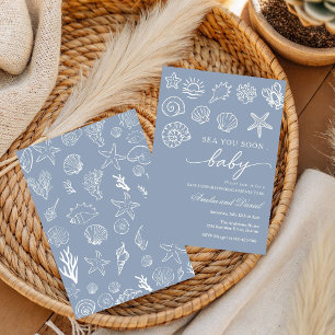 Hand drawn sea you soon, under the sea baby shower invitation