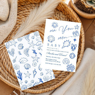 Hand drawn sea you soon, under the sea baby shower invitation
