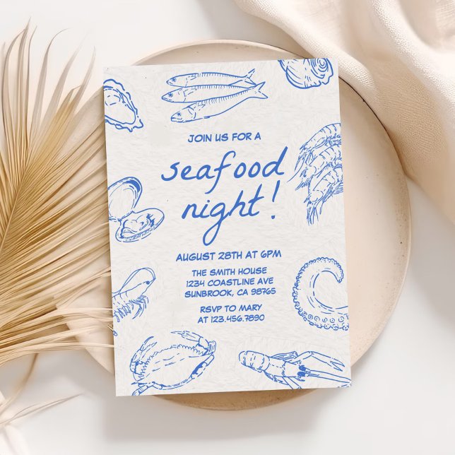 Hand Drawn Seafood Night Party  Invitation (Creator Uploaded)