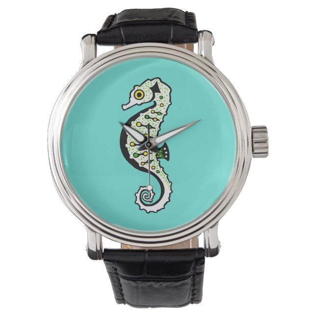 Hand drawn - SEAHORSE - Nature  - Aqua  watch (Front)