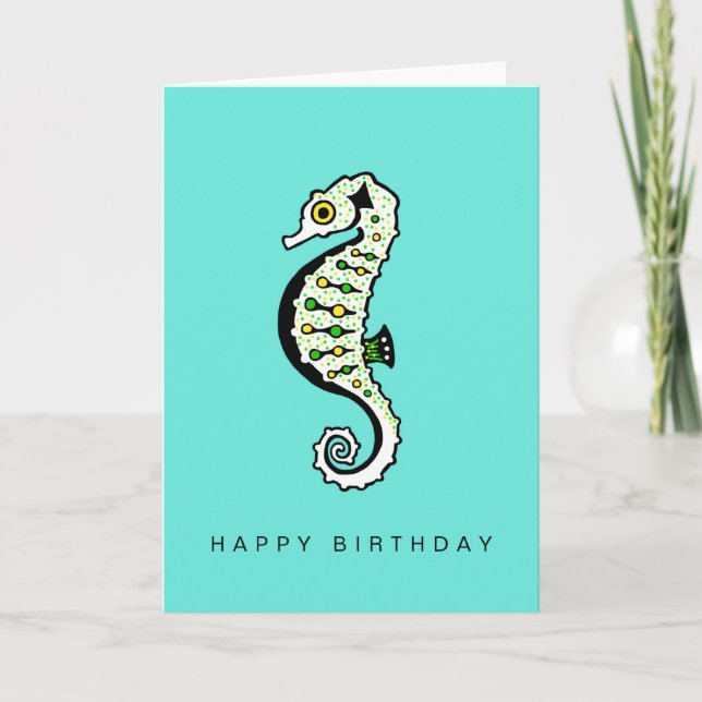 Hand drawn - SEAHORSE - Wildlife - Aqua Card (Front)