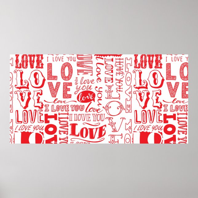 hand-drawn seamless background with love doodles  poster (Front)