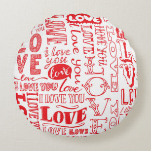 hand-drawn seamless background with love doodles round cushion