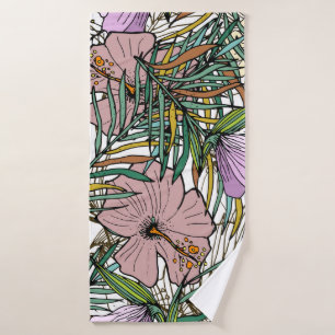 Hand Drawn Seamless Background With Palm Leaves An Bath Towel