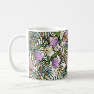 Hand Drawn Seamless Background With Palm Leaves An Coffee Mug