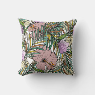 Hand Drawn Seamless Background With Palm Leaves An Cushion
